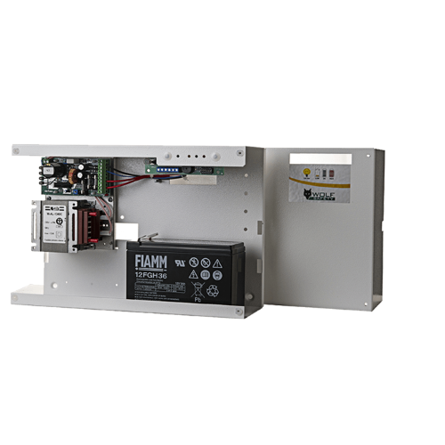 W-UA-1340TVBAT - Unità tipo A con spazio per batteria 18Ah, per impianti TVcc Alimentatore 13,8Vdc 7,0A switching per caricare la batteria e fornire 12Vdc max6A ripartiti su 2 gruppi da 4 uscite protette da fuse Diagnostica Led per visualizzazione guasti 