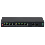 PFS3110-8ET1GT1GF-96 - Switch 8 porte PoE+ 10-100 Mbps / 1 porte 10-100 Mbps + 1 porte 10-100-1000 Mbps di rilancio, unmanaged, potenza max. 96W, 90W sulla porta nr. 1, funzione Long Distance (250mt) e Watchdog supportate - Dahua