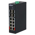 HS4412-8ET-120 Dahua - Switch industriale barra DIN 8 porta PoE+ 10-100 Mbps / 4 porte fibra SFP, managed, potenza max. 120W, 90W su porte 1 e 2, funzione Long Distance (250mt) supportata, funzione Watchdog