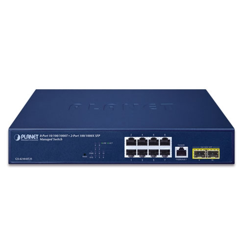 GS-4210-8T2S - IPv4/IPv6, 8-Port 10/100/1000T + 2-Port 100/1000X SFP L2/L4 SNMP Manageable Gigabit Ethernet Switch(supports ERPS Ring, NMS MQTT, Cybersecurity, 12-inch and rack-mountable) - Planet