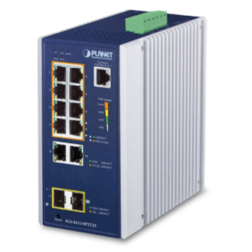 IGS-4215-8P2T2S - IP30 Industrial L2/L4 8-Port 10/100/1000T 802.3at PoE + 2-Port 10/100/1000T + 2-Port 100/1000X SFP Managed Switch (-40~75 degrees C), dual redundant power input on 48~56VDC terminal block, SNMPv3, 802.1Q VLAN, IGMP Snooping, SSL, SSH, AC