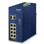 IGS-1020PTF - IP30 Industrial 8-Port 10/100/1000T 802.3at PoE + 2-Port 100/1000X SFP Ethernet Switch (-40~75 degrees C, 250m Extend mode, PoE Usage LED, dual 48V~56V DC) - Planet