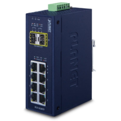 IGS-1020TF - IP30 Industrial 8-Port 10/100/1000T + 2-Port 100/1000X SFP Ethernet Switch (-40~75 degrees C) - Planet
