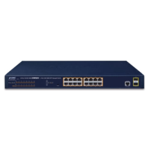 GS-4210-16P2S - IPv6/IPv4, 16-Port Managed 802.3at PoE+ Gigabit Ethernet Switch + 2-Port 100/1000X SFP (220W PoE budget, supports ERPS Ring, CloudViewer app, MQTT and cybersecurity features) - Planet