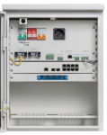 BCKBOX8L2 - Unità di alimentazione managed con alloggio batteria tampone IP66 termoventilato, include switch PoE L2 (8+2 SFP di rilancio), cassetto ottico 4 fibre, alloggio per router 4G, 3 out 12Vdc, RS485, RS232, multipresa di servizio, supervisionato 