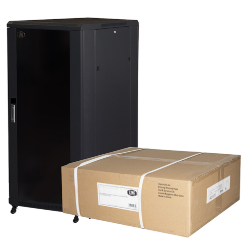 LK1927U68NFP - Rack 27 unità da assemblare, profondità 800mm, con porta in vetro, colore nero - LINK