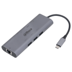 TC38 - Docking station USB 3.1, 1  Type-C plug, 8 output: 3 USB 3.0, 1 HDMI ( no a 4K@30 Hz), 1 RJ45 (10/100/1000 Mbps), 1 SD, 1 TF, 1 PD, case in lega di alluminio, 20 Vdc <100 W, compatibile anche con device Apple - Dahua