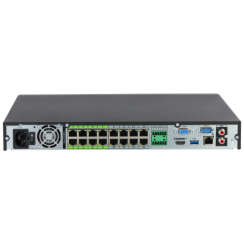 NVR5216-16HP-XI/Pro Dahua NVR AI Dahua WizMind Xinghan 16 canali fino a 32MP, banda 512 Mbps e H.265+. Con 16 porte PoE, supporta 2 HDD fino a 20TB, uscita VGA/HDMI e AI avanzata (perimetrale, face recognition, SMD Plus, AcuPick, metadati)