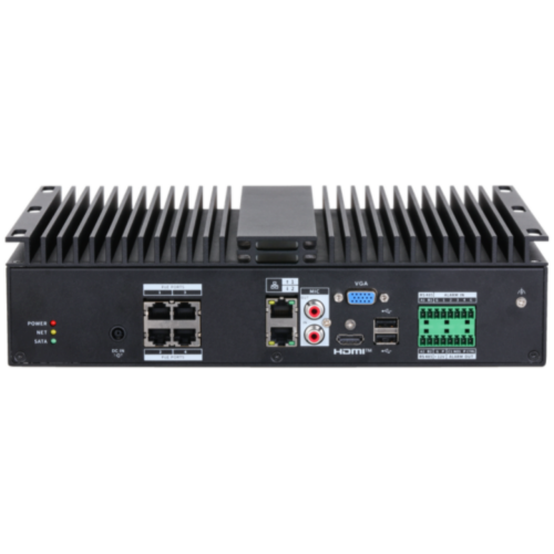 NVR4104-P-WT/4G Dahua NVR AI Dahua WizMind Industrial 4G 4 canali fino a 16MP, banda 256 Mbps e H.265+. Con PoE, connessione 4G e supporto 1 HDD fino a 20TB. AI integrata (perimetrale, face recognition, SMD Plus). Robusto (-40°~70°C),