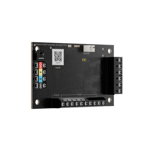 Ajax Superior MultiTransmitter (8 inputs) Fibra Modulo cablato per integrare fino a 8 dispositivi di terze parti nel sistema Ajax. Progettato per installazione in una custodia