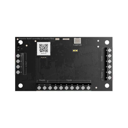 Ajax Superior MultiTransmitter (8 inputs) Fibra Modulo cablato per integrare fino a 8 dispositivi di terze parti nel sistema Ajax. Progettato per installazione in una custodia