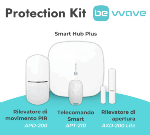 PROTECTION-KIT-BEWAVE - Satel - Kit antifurto wireless Be Wave Protection Kit con Smart HUB Plus, rilevatore PIR, telecomando e contatto porte e finestre