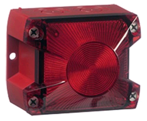 PY-X-S-05 Notifier Luce flash PYRA compatta 5 joule 24 DC IP 66. Corpo a cubo antiurto colore rosso RAL3000 e lente rossa. Temperatura -40 + 50C°. Certificata EN 54.23