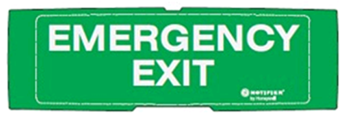 P-PAN1-P-EMX-V Notifier Pellicola in Policarbonato con la scritta "EMERGENCY EXIT" er PAN1-XXXX. fondo verde scritta Bianca.
