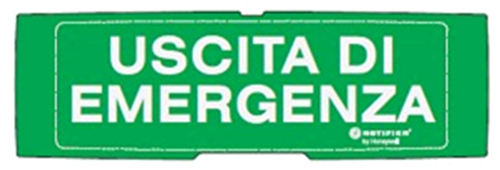 P-PAN1-P-USC-V Notifier Pellicola in Policarbonato con la scritta "USCITA DI EMERGENZA" per PAN1-XXXX. fondo verde scritta Bianca.