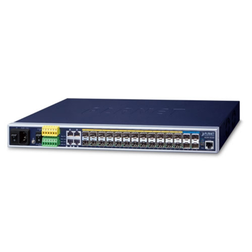 MGSW-28240F - L3 14*100/1G SFP with 4 shared 10/100/1000T + 10*1G/2.5G SFP + 4*10G SFP+ Managed Metro Ethernet Switch (AC+DC Power Redundant, 2xDI, 2xDO, Cybersecurity features, Hardware Layer3 OSPFv2 and IPv4/IPv6 Static Routing, supports CloudViewer app