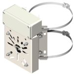 CB3512FB Unistab - SUPPORTO TELECAMERA PER PALI diam. 80 / 150 MM CON PARTE FRONTALE PREFORATA 130X140X2 MM - BOX IP65 IN PVC 130X55X60 MM - FASCETTE INOX - BIANCO