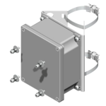 CB3462FZ Unistab - SUPPORTO PER PALI diam. 50 / 90 MM - PARTE FRONTALE PREFORATA 80X105X2 MM - BOX IP66 IN ALLUMINIO 138X113X61 MM - FASCETTE INOX - ZINCATO