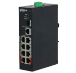 PFS3110-8ET-96-V2 : Switch barra DIN 8 porta PoE+ 10-100 Mbps / 1 porta 10-100-1000 Mbps di rilancio / 1 porta fibra SFP, unmanaged, potenza max. 96W, 90W su porte 1 e 2, funzione Long Distance (250mt) supportata, funzione Watchdog supportata - Dahua