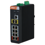 IS4210-8GT-120 - Switch industriale barra DIN 8 porta PoE+ 10-100-1000 Mbps / 2 porte fibra SFP, managed, potenza max. 120W, 90W su porte 1 e 2, funzione Long Distance (250mt) supportata, funzione Watchdog - Dahua