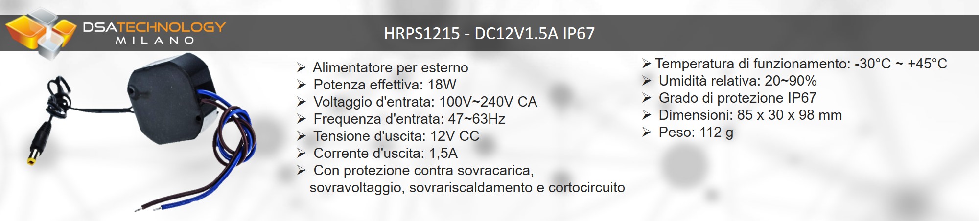 Descrizione dell'alimentatore a 12V da esterno 