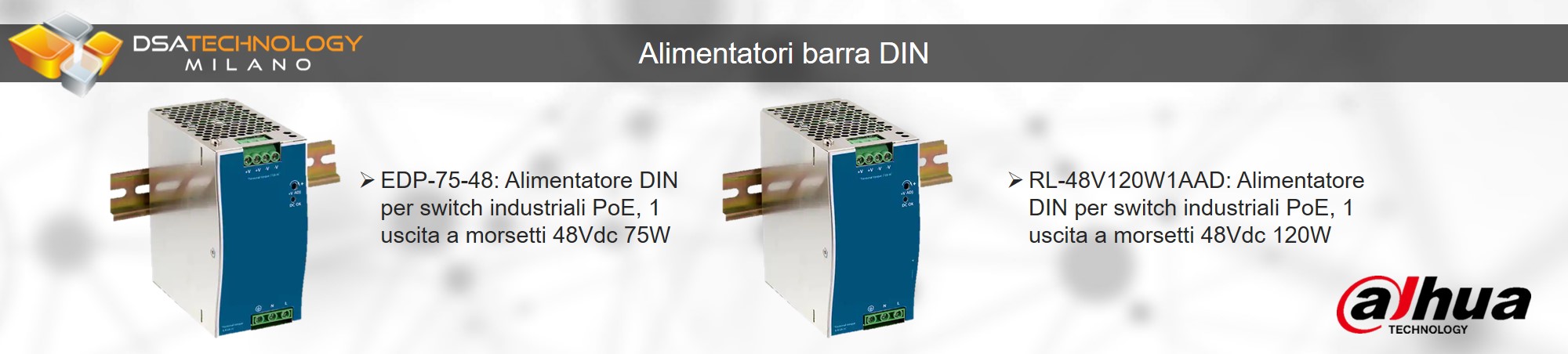 Descrizione degli alimentatori su barra DIN per switch industriali