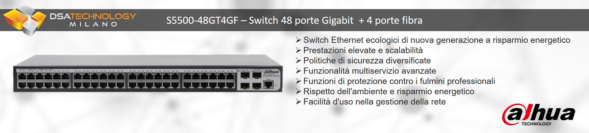 Descrizione dello switch di rete a 48 porte Gigabit con 4 porte fibra 