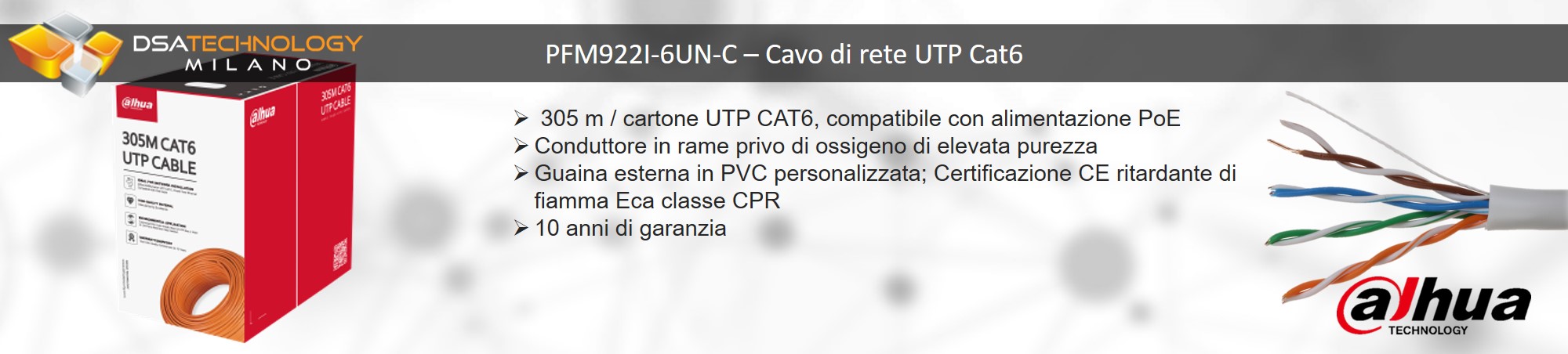Caratteristiche della bobina per cavo di rete UTP in Cat6