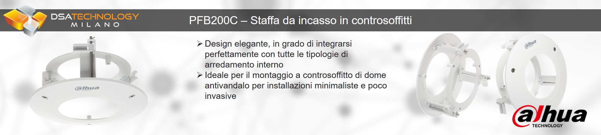 Illustrazione della staffa da incasso in controsoffitti per telecamere 