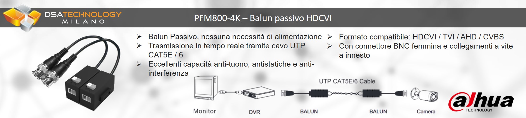 Presentazione del prodotto Balun passivo per connessione di telecamere HDCVI 