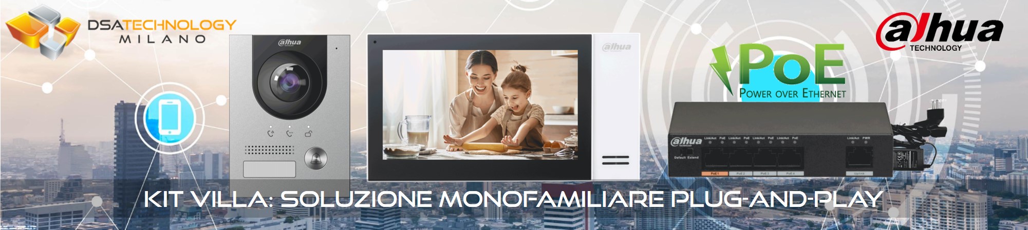 Pacchetto completo di videocitofono da interno ed esterno con switch 